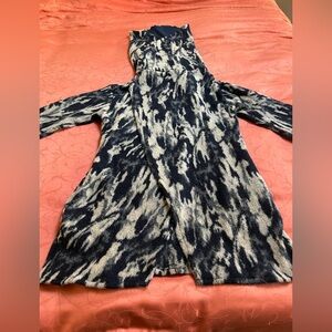 Stylish Blue and Beige Wrap Cardigan with Cowl/Hood